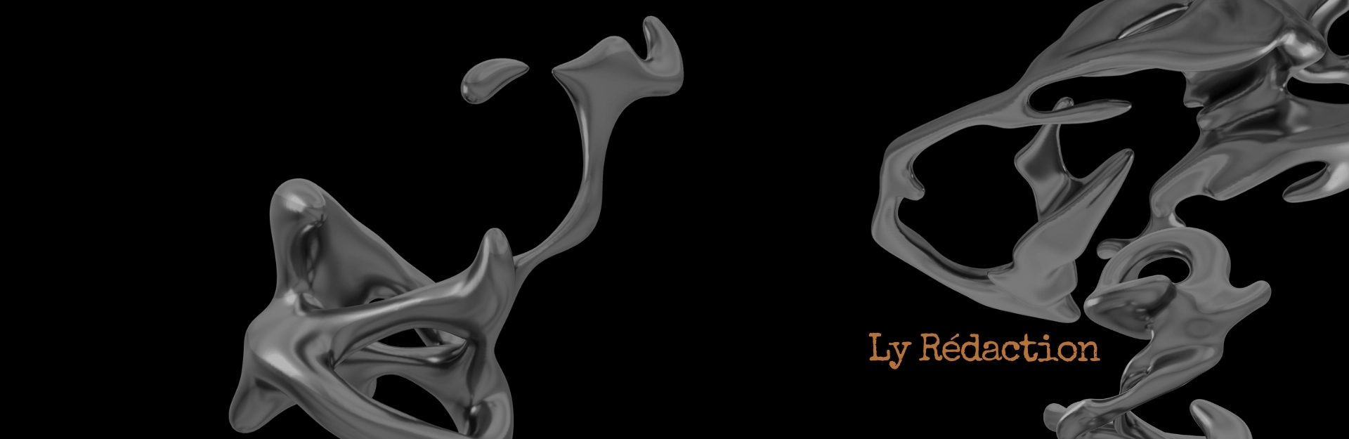Image abstraite aux formes fluides en noir et gris illustrant l’identité visuelle de Ly Rédaction, freelance en marketing web.